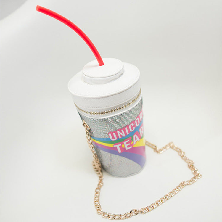 New Women's Bag Rainbow Sequins Symphony Straw Coke Bottle Drink Bag Bucket Bag