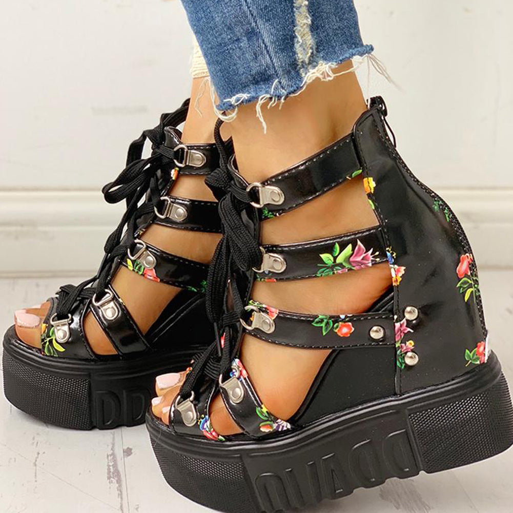 Roman Sandals High Heel Color Matching Cross Strapping Women'S Shoes