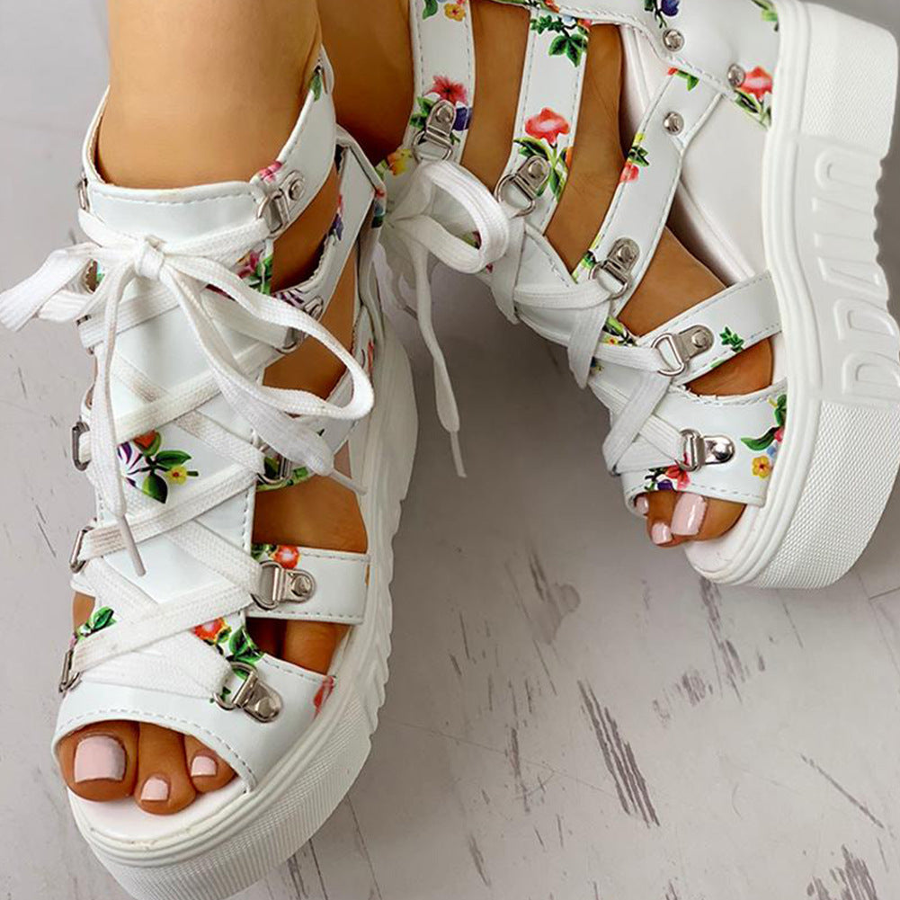 Roman Sandals High Heel Color Matching Cross Strapping Women'S Shoes