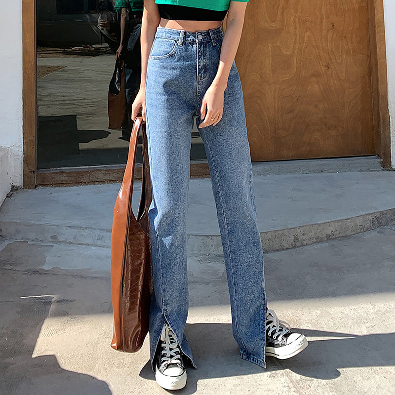 Spring Split Retro High Waist Mopping Jeans Women