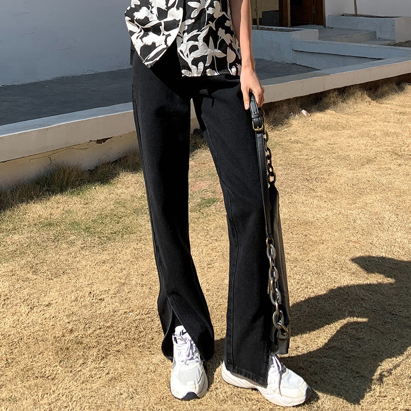 Spring Split Retro High Waist Mopping Jeans Women
