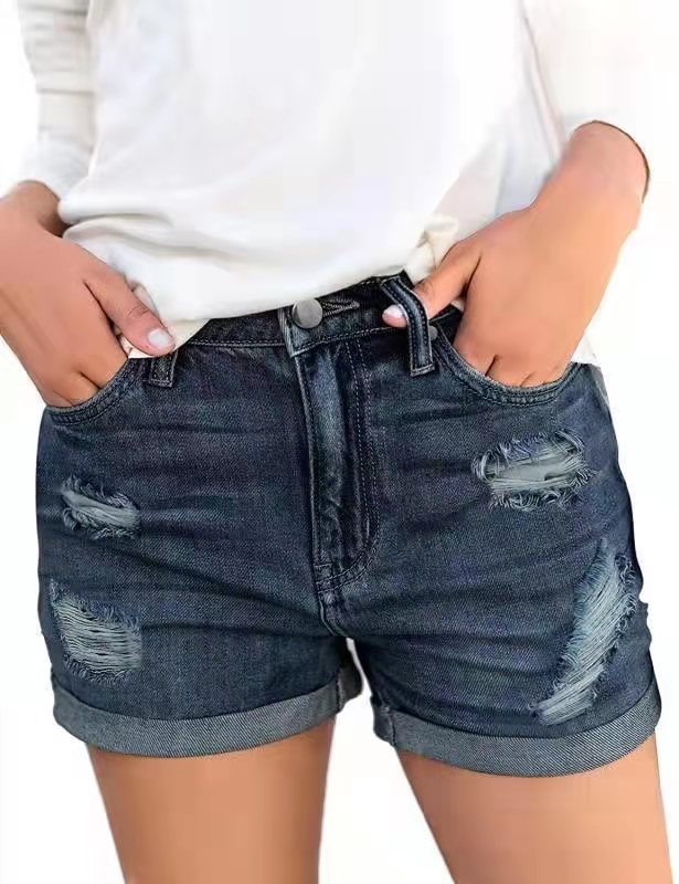 Women's Denim Shorts With Ripped Cuffs