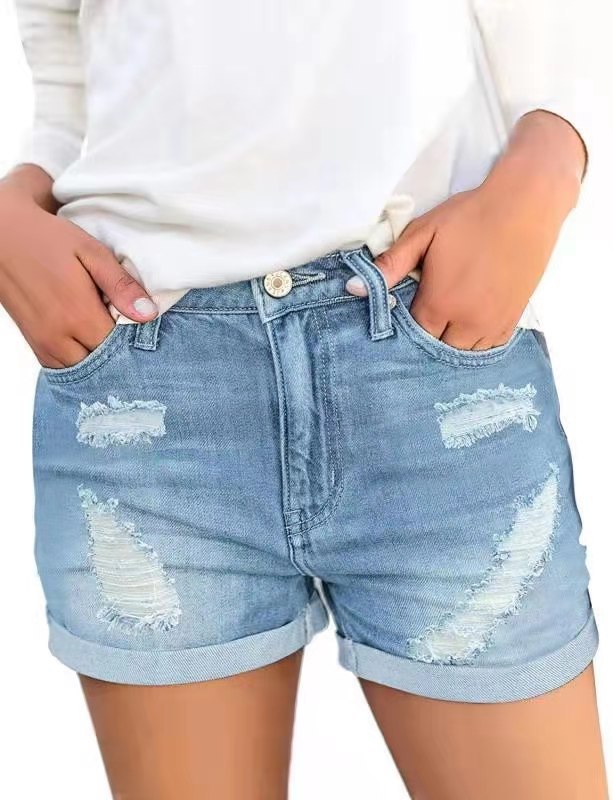 Women's Denim Shorts With Ripped Cuffs