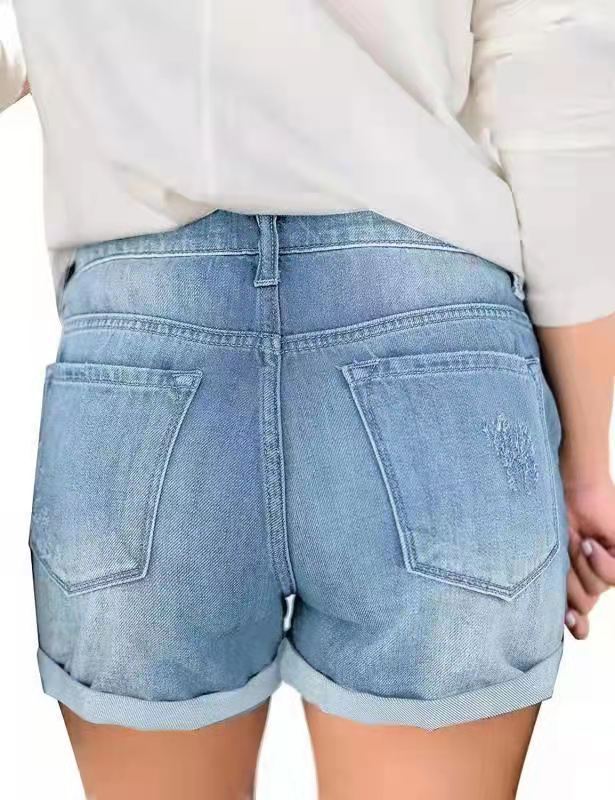 Women's Denim Shorts With Ripped Cuffs