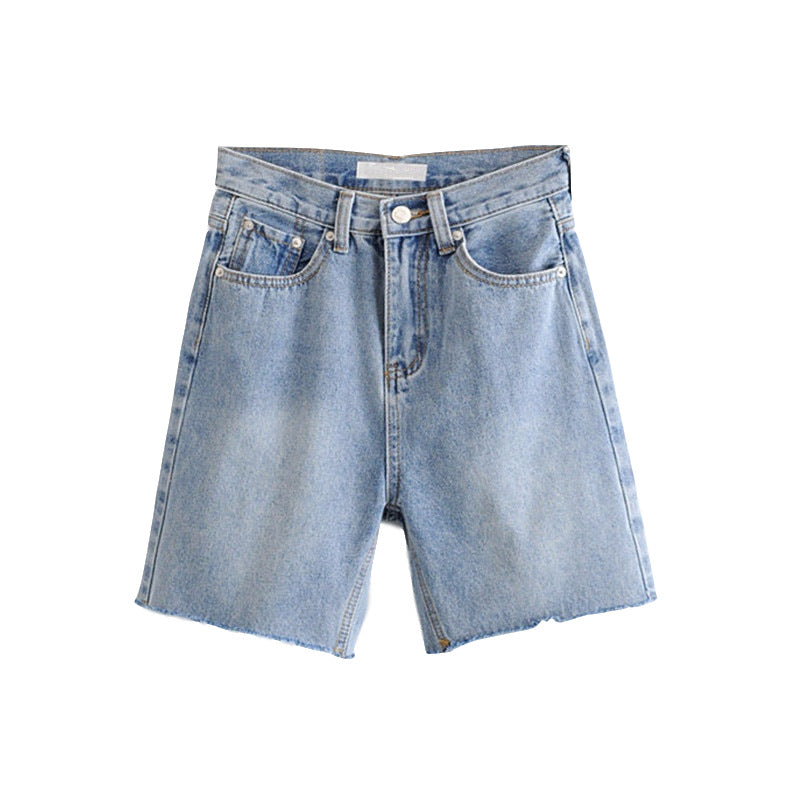 Raw Edge Riding Pants Five-Point Pants Retro Slim High-Waisted Denim Shorts