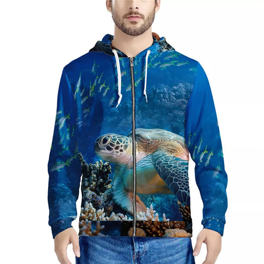 Digital Print Sweatshirt With Zipper Hooded Top