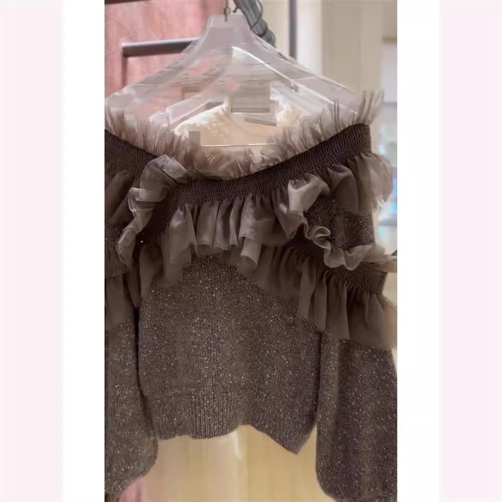 Korean-style Elegant Ruffled Hem Knit Sweater