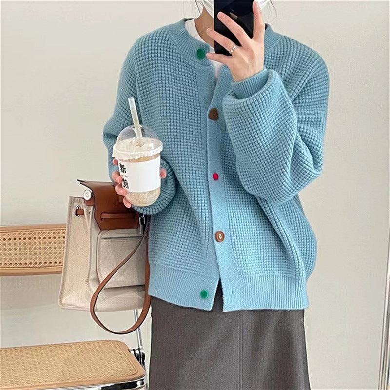 Women's Lazy And Gentle Color Button Sweater Coat