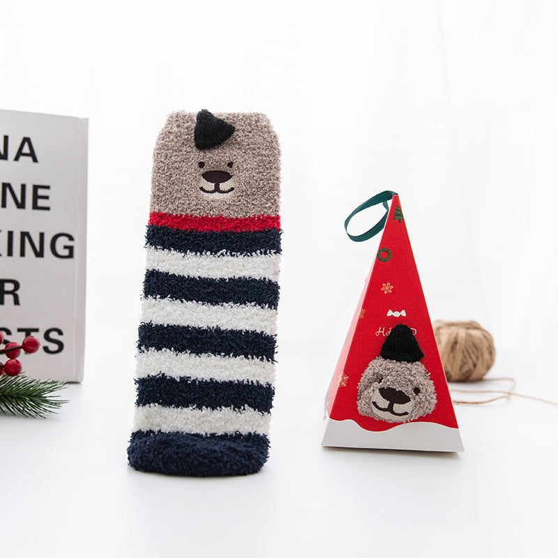 Christmas Stocking Triangle Boxed Coral Velvet Floor Socks Thickened