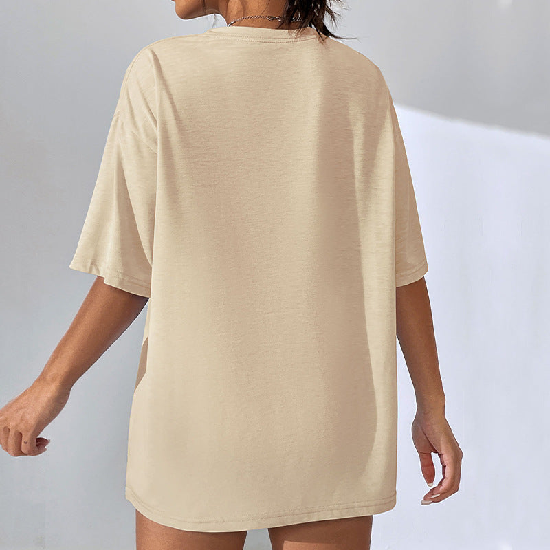 Solid-color Mid-length Loose-fit T-shirt For Women