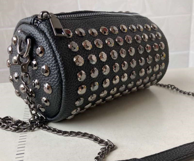 Cylindrical Small Bag  Rivet Chain Messenger Bag  Female Bag Diamond Mobile Phone Bag