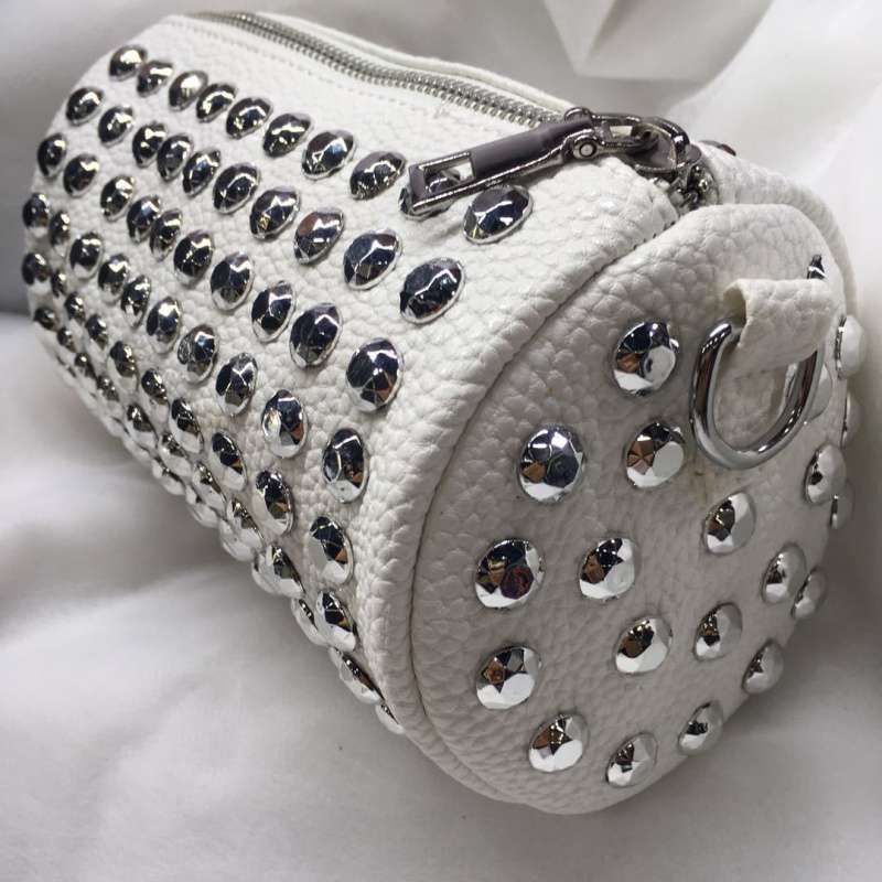 Cylindrical Small Bag  Rivet Chain Messenger Bag  Female Bag Diamond Mobile Phone Bag