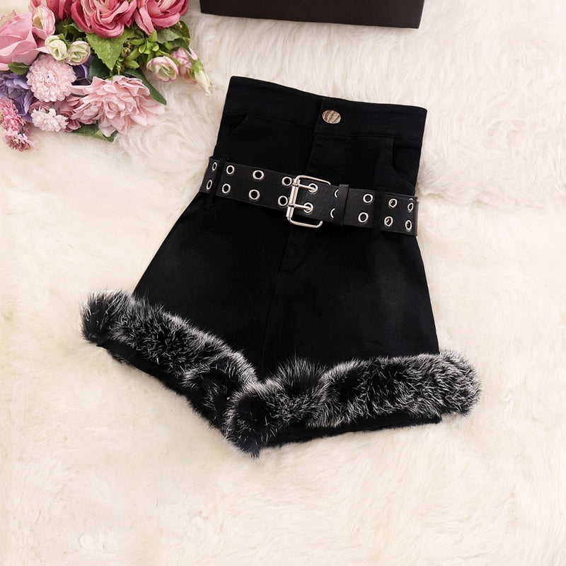Long Legs And High Waist Fur Shorts