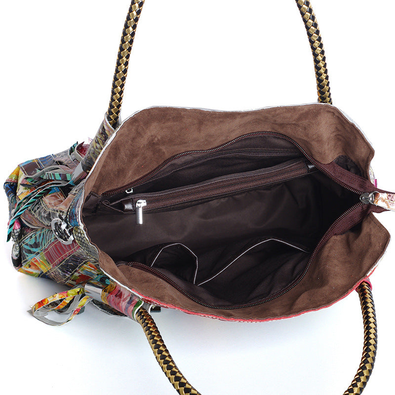 European And American New Style Leather Medium Color Women'S Bag, Striped Lady'S Portable Messenger Bag