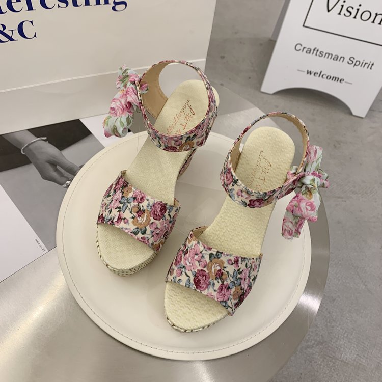 New High Heeled Sandals Women's Thick Soled Wedge Bow Knot Women's Sandals