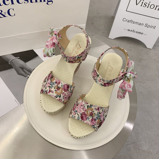 New High Heeled Sandals Women's Thick Soled Wedge Bow Knot Women's Sandals