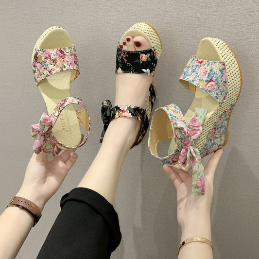 New High Heeled Sandals Women's Thick Soled Wedge Bow Knot Women's Sandals