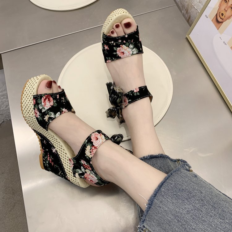 New High Heeled Sandals Women's Thick Soled Wedge Bow Knot Women's Sandals