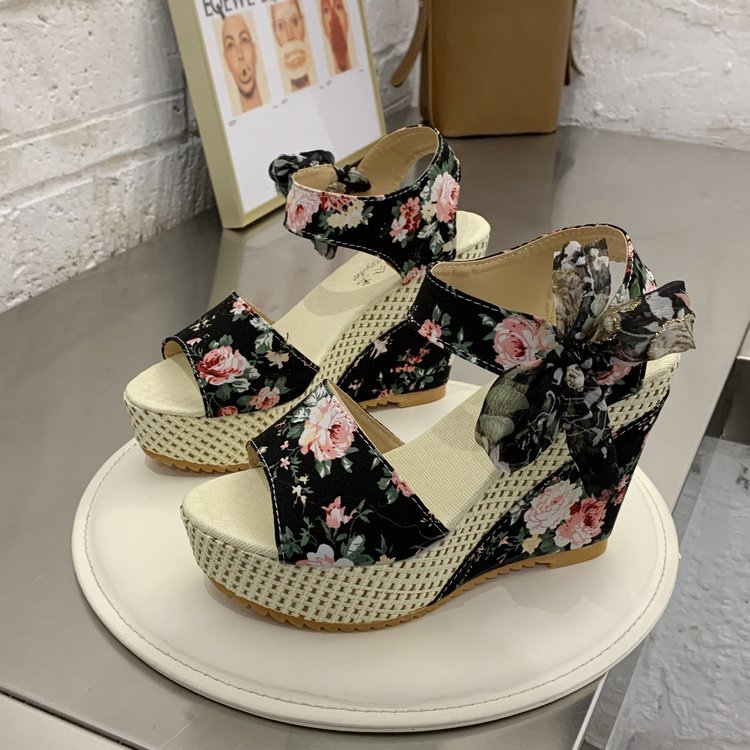 New High Heeled Sandals Women's Thick Soled Wedge Bow Knot Women's Sandals
