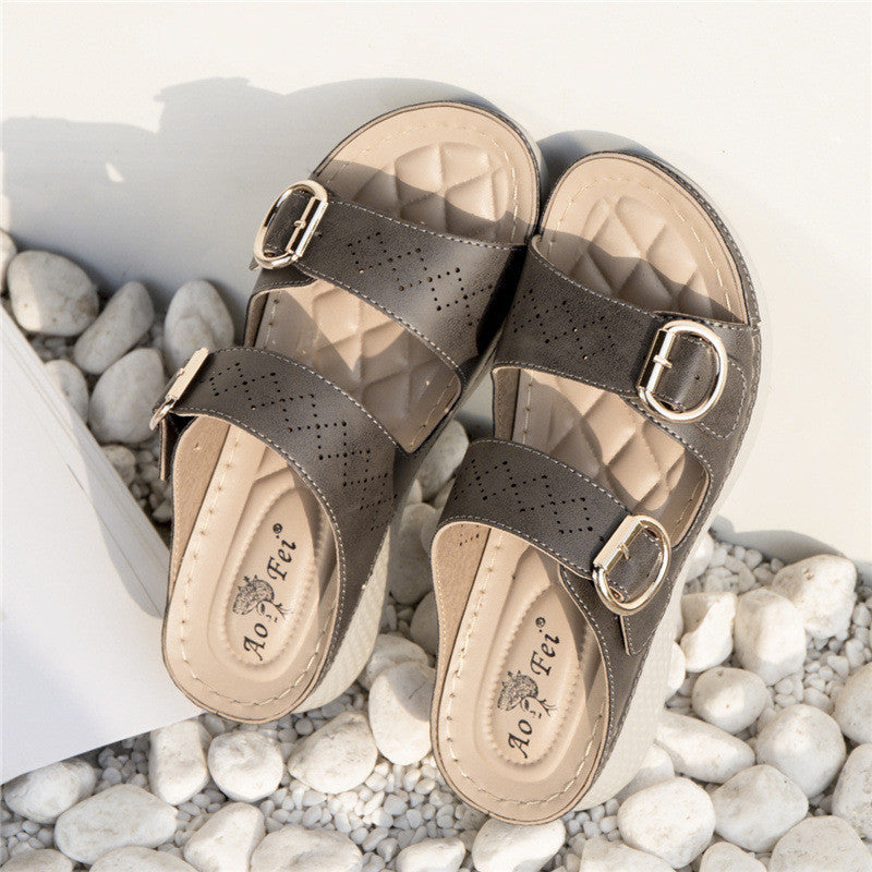 European And American Sandals Women's Simple Metal Buckle Sports Style