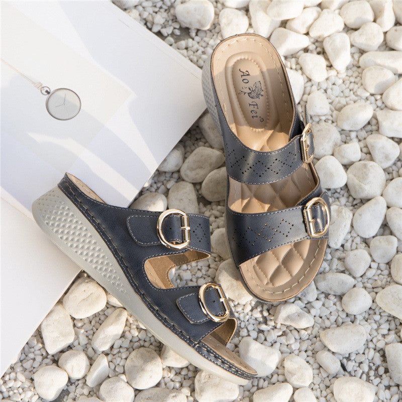 European And American Sandals Women's Simple Metal Buckle Sports Style