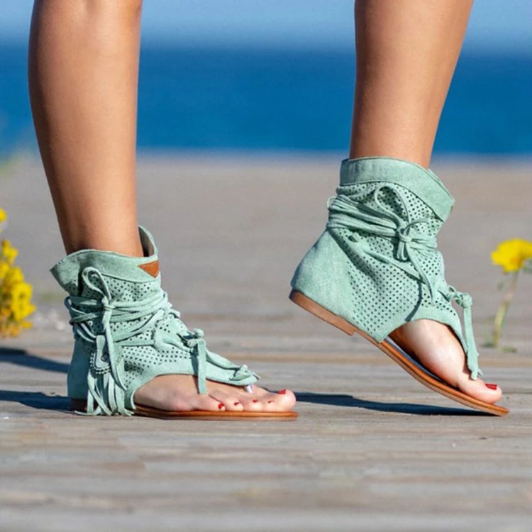 Plus Size Sandals Women European And American Flat Tassel Hollow Flip Flops Wish