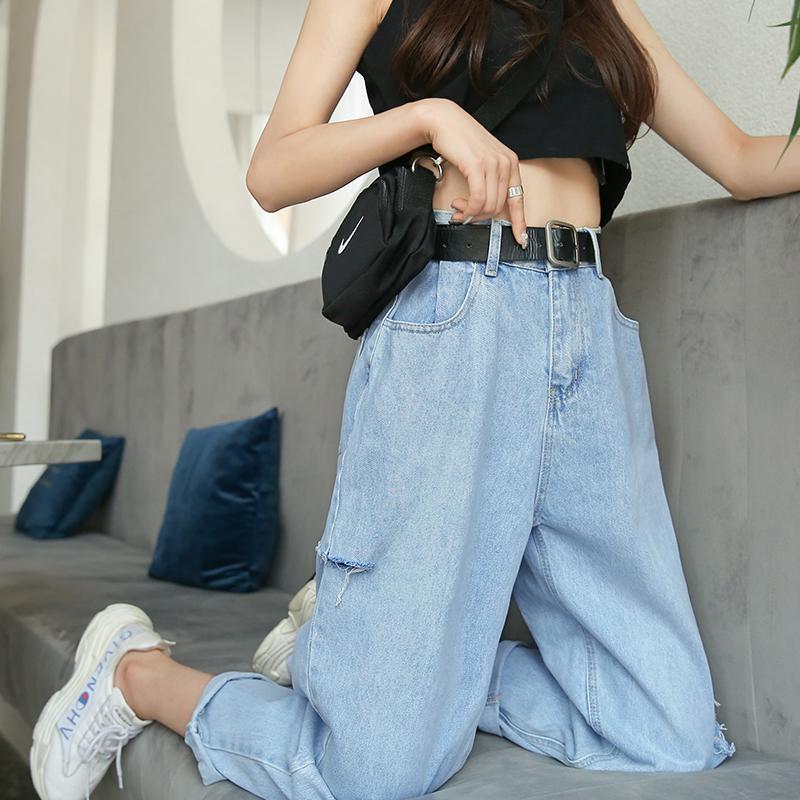 Women's Ninth Pants Ripped High Waist Jeans