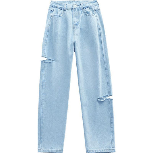 Women's Ninth Pants Ripped High Waist Jeans