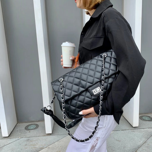New Trendy Bag Female Rhombus Chain Fashion Shoulder Bag Large Capacity Underarm Bag Casual Western Style Female Bag