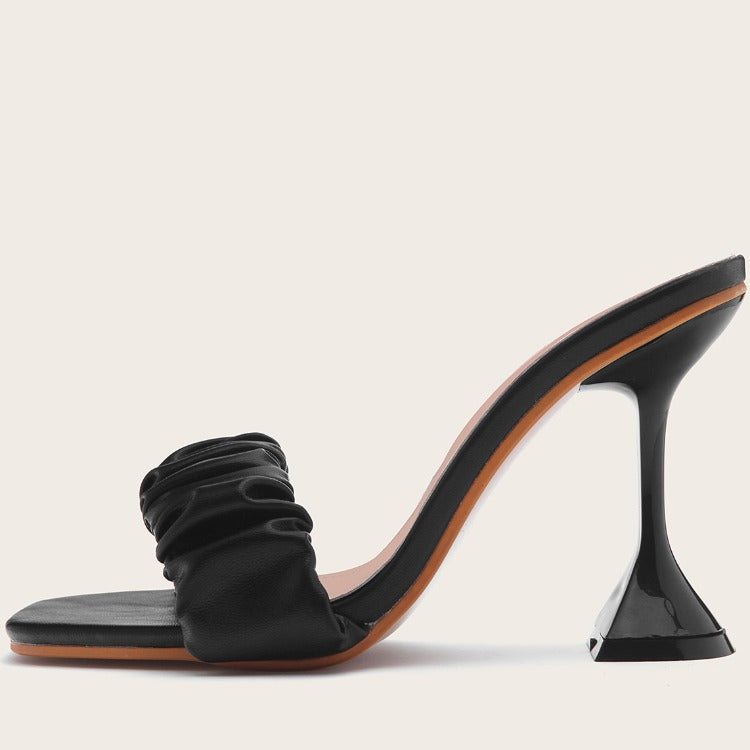 Sandals And Slippers Women'S Summer High-Heeled Shoes With Stiletto Square Head Half Slippers