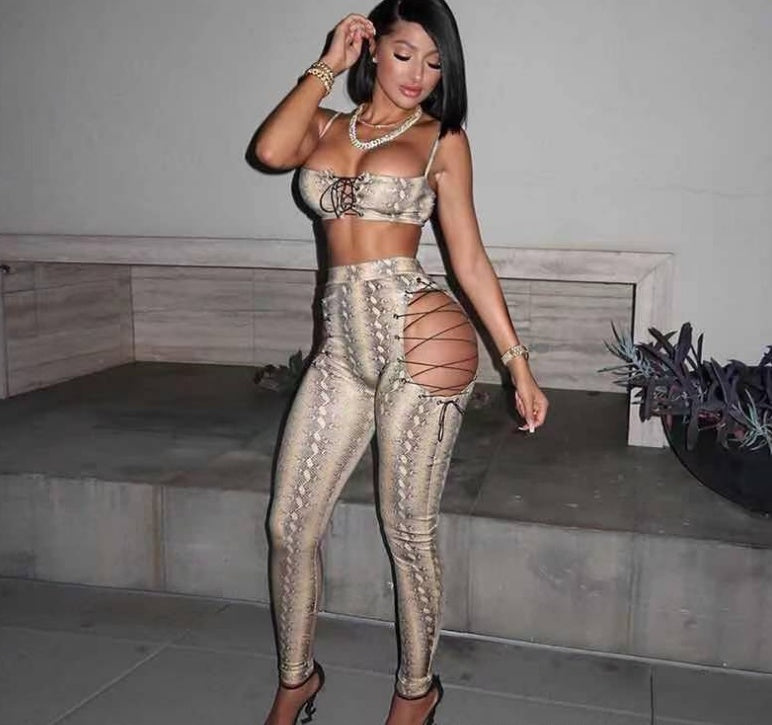 Tube Top Hollow Drawstring Sleeveless Two-piece Suit