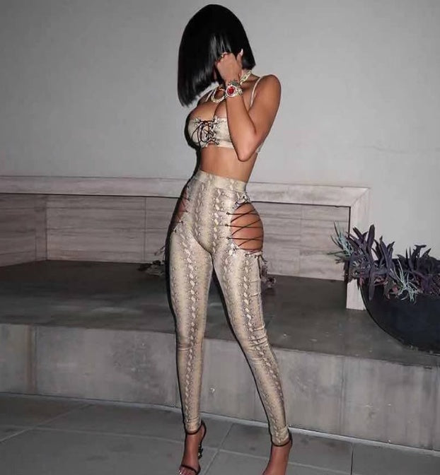 Tube Top Hollow Drawstring Sleeveless Two-piece Suit
