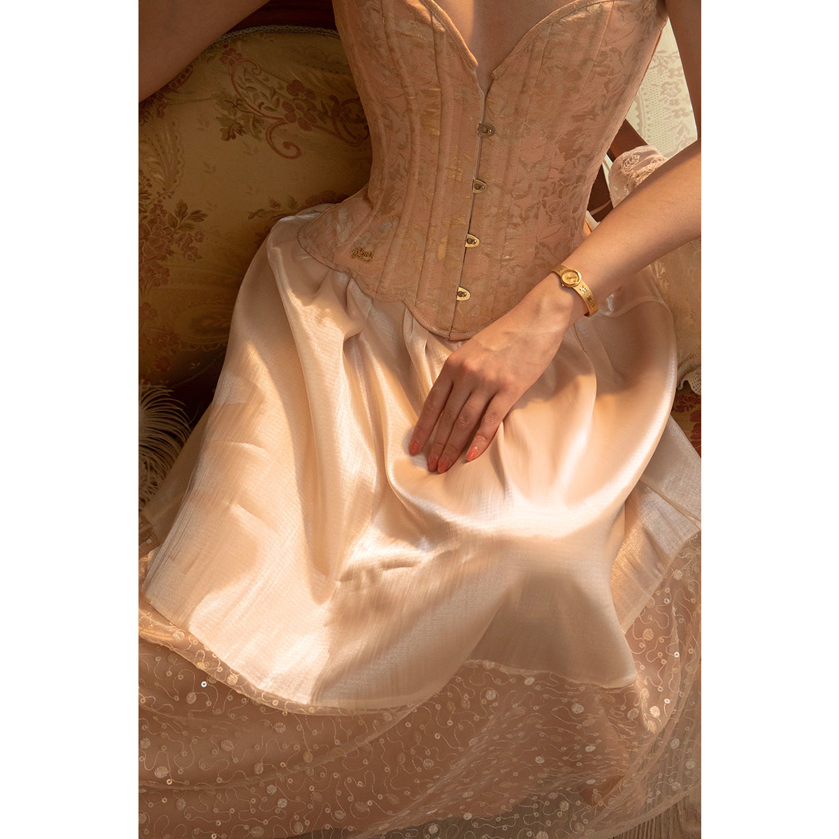Niche Thin French Pink Jacquard Fish Bone Corset