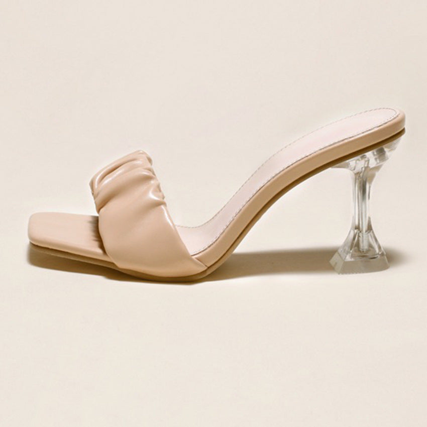 Sandals And Slippers Women'S Summer High-Heeled Shoes With Stiletto Square Head Half Slippers
