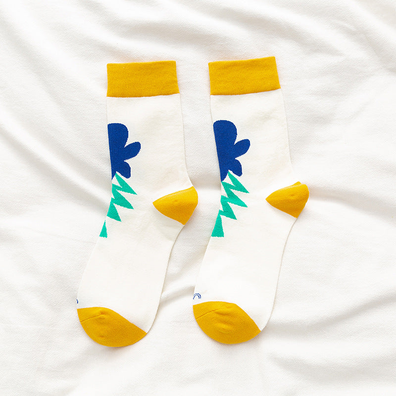 Small Flower Flower Socks Female Middle Tube Korean Cute Ins Poppy Flower Long Tube Pile Tide Cotton Socks