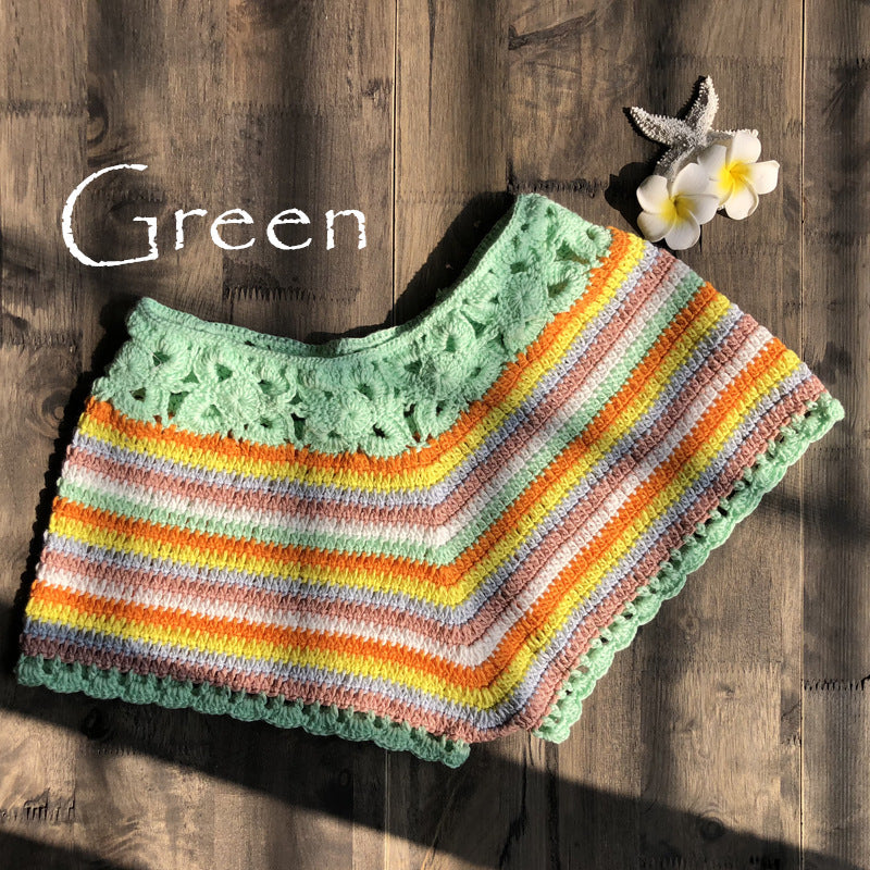 European And American Women'S Color Striped Crochet Bikini Shorts