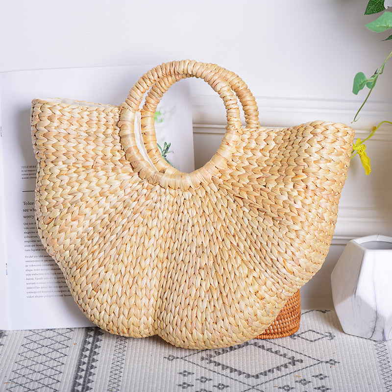 Ins Handmade High-Value Photo Artifact Straw Woven Wave Moon Bag Handmade Bag