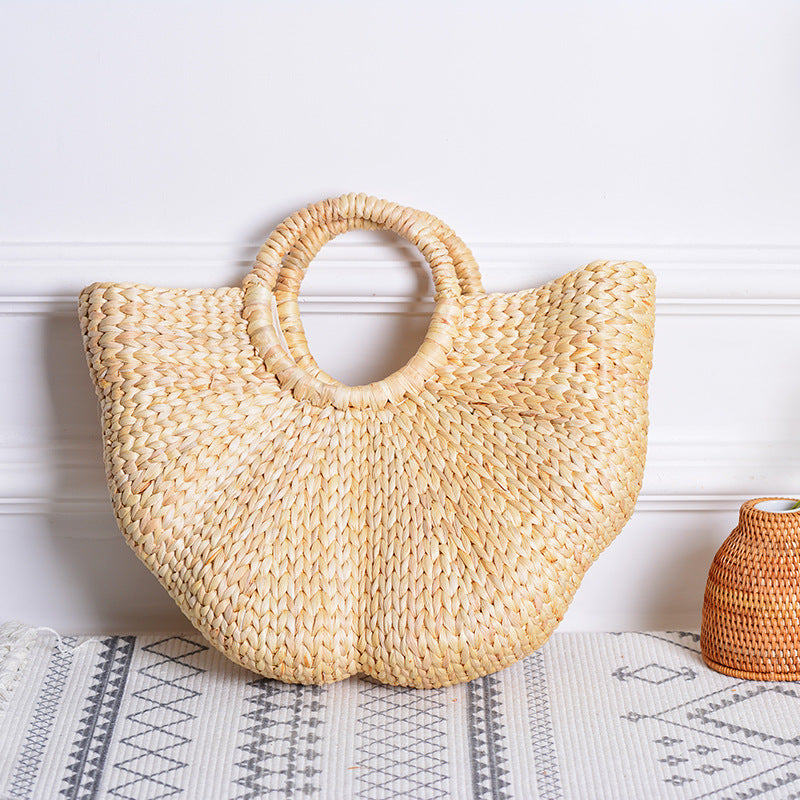 Ins Handmade High-Value Photo Artifact Straw Woven Wave Moon Bag Handmade Bag
