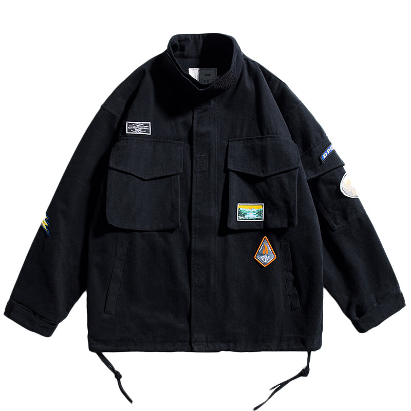 Wukong In Stock Japanese Retro Multi-Pocket Tooling Jacket Men'S Trendy Brand Personality Labeling Loose Couple Stand-Up Collar Jacket