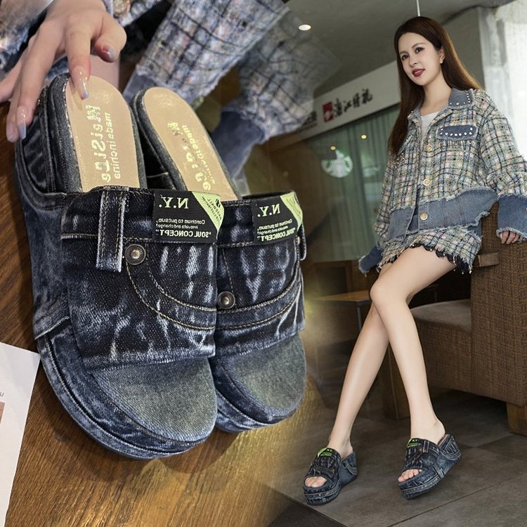 Sandals And Slippers Women'S Outer Wear Sponge Cake Non-Slip Beach Slippers
