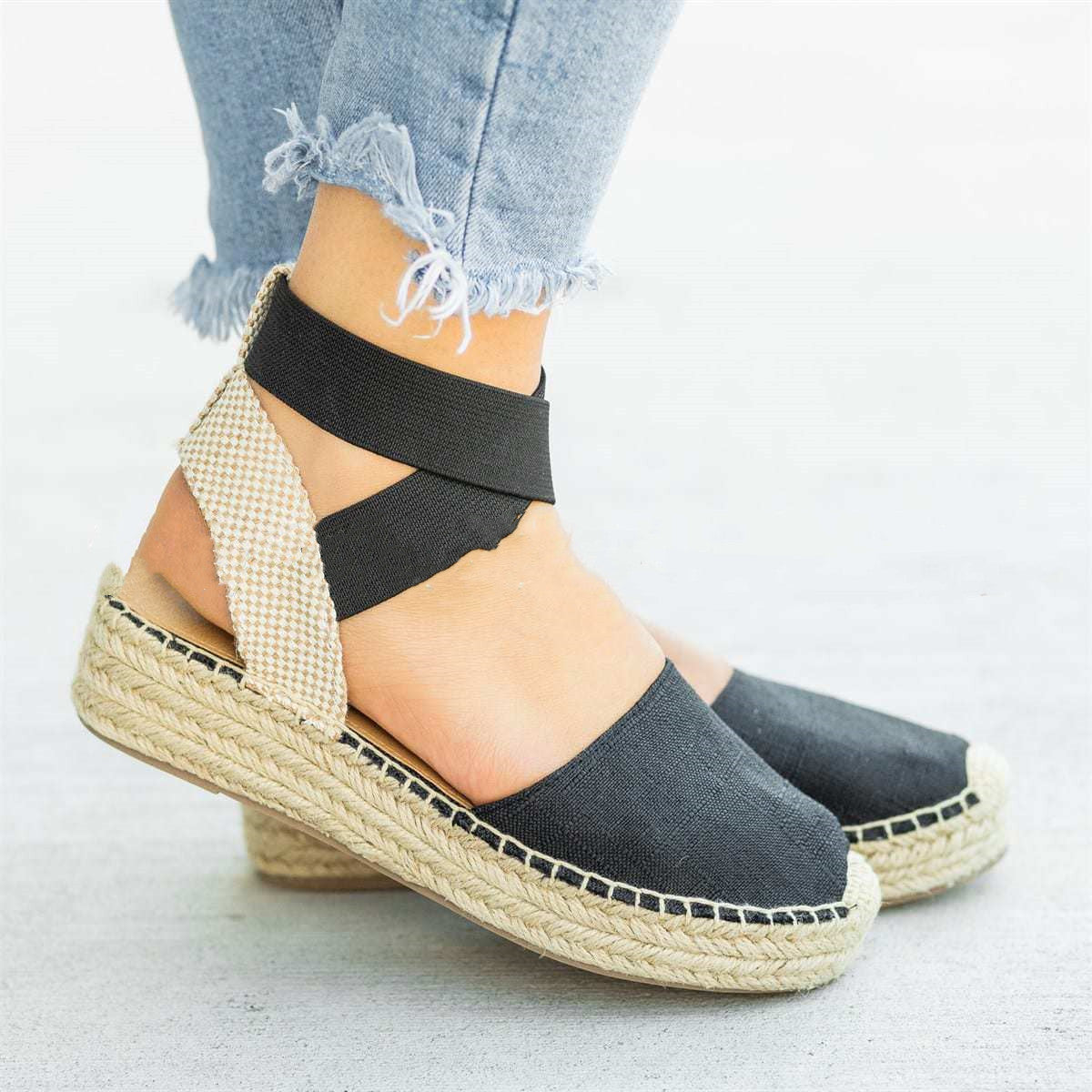 Hemp Rope Slope Heel Buckle Female Sandals