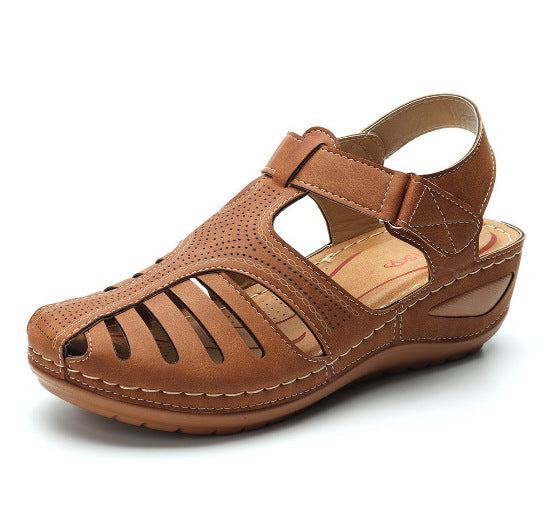 Baotou Hollow One-line Wedge Sandals