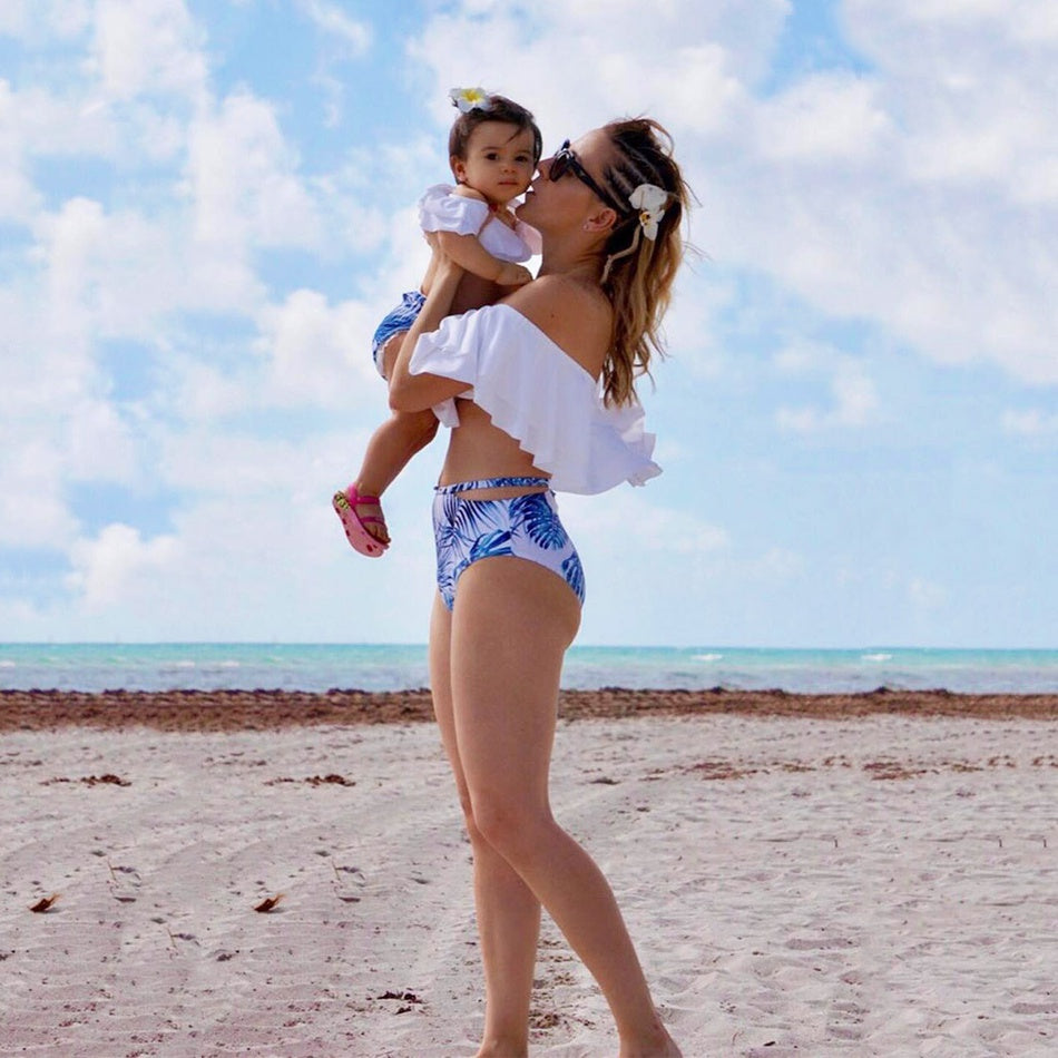 Parent-child swimsuit foreign trade swimsuit family bikini white lotus leaf