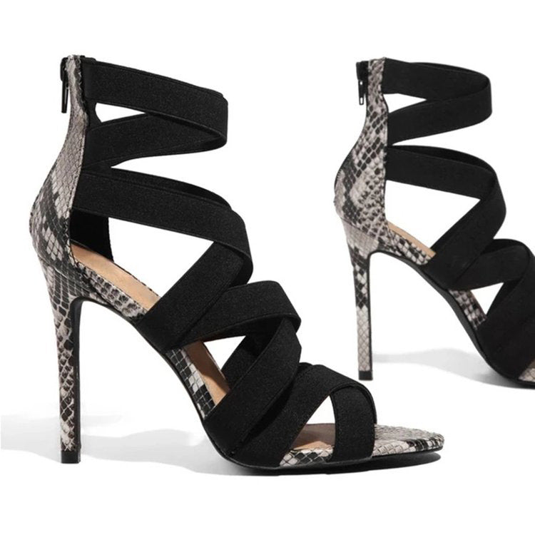 Low-Top Bag With Artificial Pu Side Hollow Stiletto Heightening Fish Mouth Super High Heel