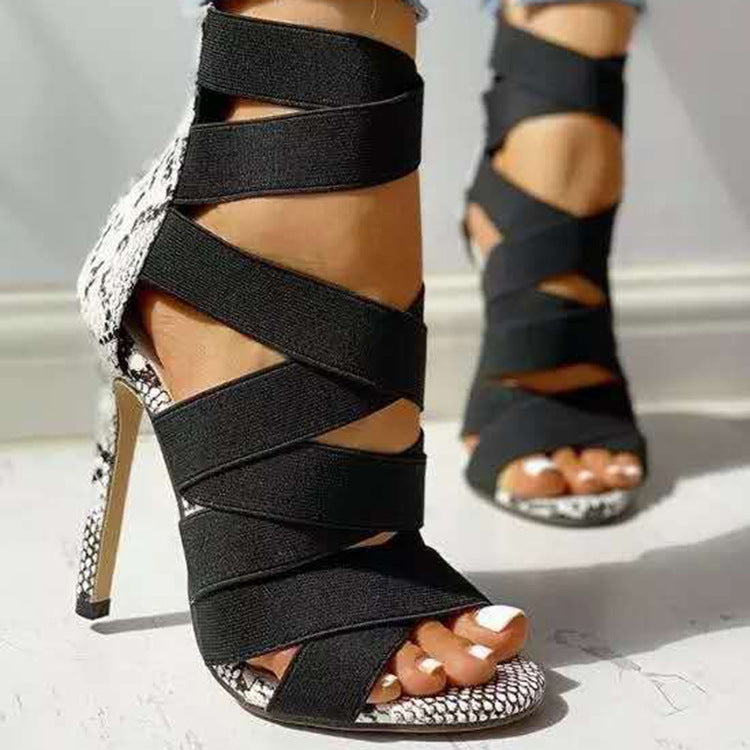 Low-Top Bag With Artificial Pu Side Hollow Stiletto Heightening Fish Mouth Super High Heel