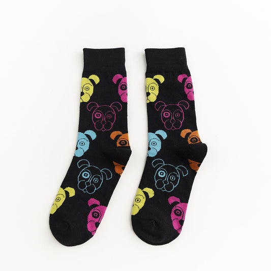Autumn And Winter New Socks Korean Fashion Personality Men And Women Tube Socks Cartoon Black And White Cat And Dog Animal Series