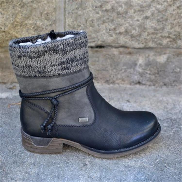 New Round Head European And Beautiful Leather Boots Thick-Soled Martin Boots Women'S Wool Mouth Net Red Women Boots