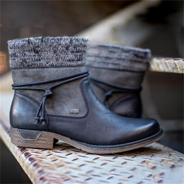 New Round Head European And Beautiful Leather Boots Thick-Soled Martin Boots Women'S Wool Mouth Net Red Women Boots