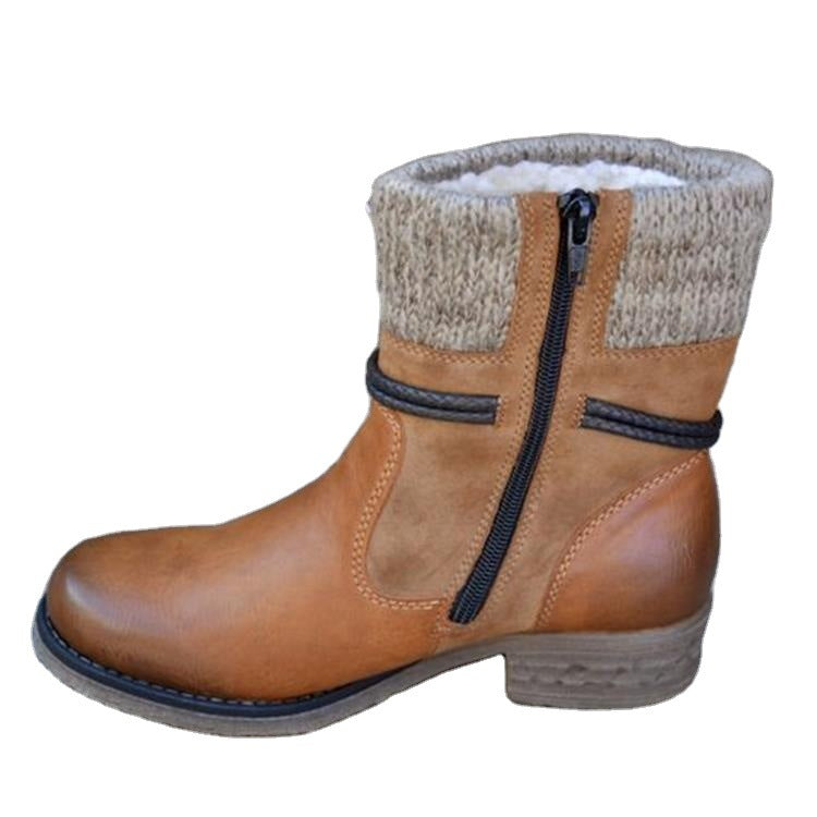New Round Head European And Beautiful Leather Boots Thick-Soled Martin Boots Women'S Wool Mouth Net Red Women Boots