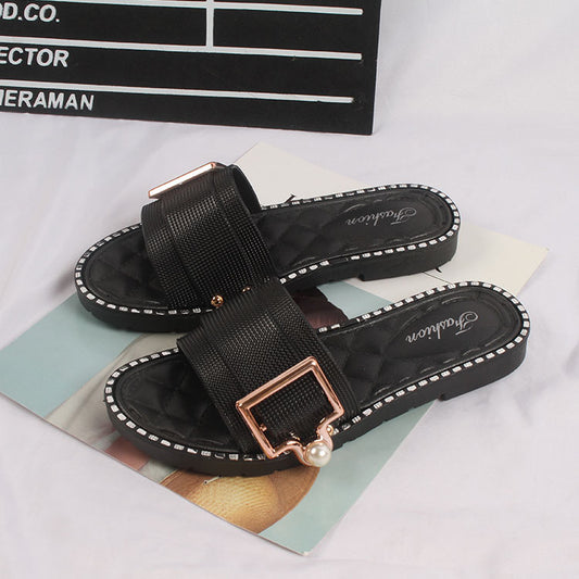 New Fashion Pearl Button, Flip Flop For Leisure, Sandals For Indoor And Outdoor